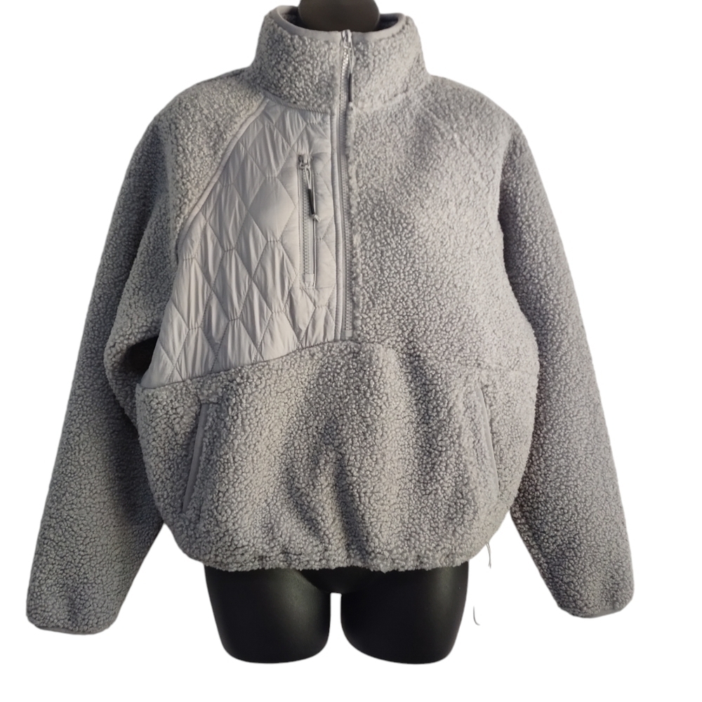 Joy Lab Women's Gray Sherpa Half Zipper Pullover Jacket Size S
